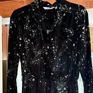 & Other Stories Black Floral Long-Sleeve Midi Dress